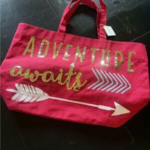 NWT Huge Red Tote “Adventure Awaits”